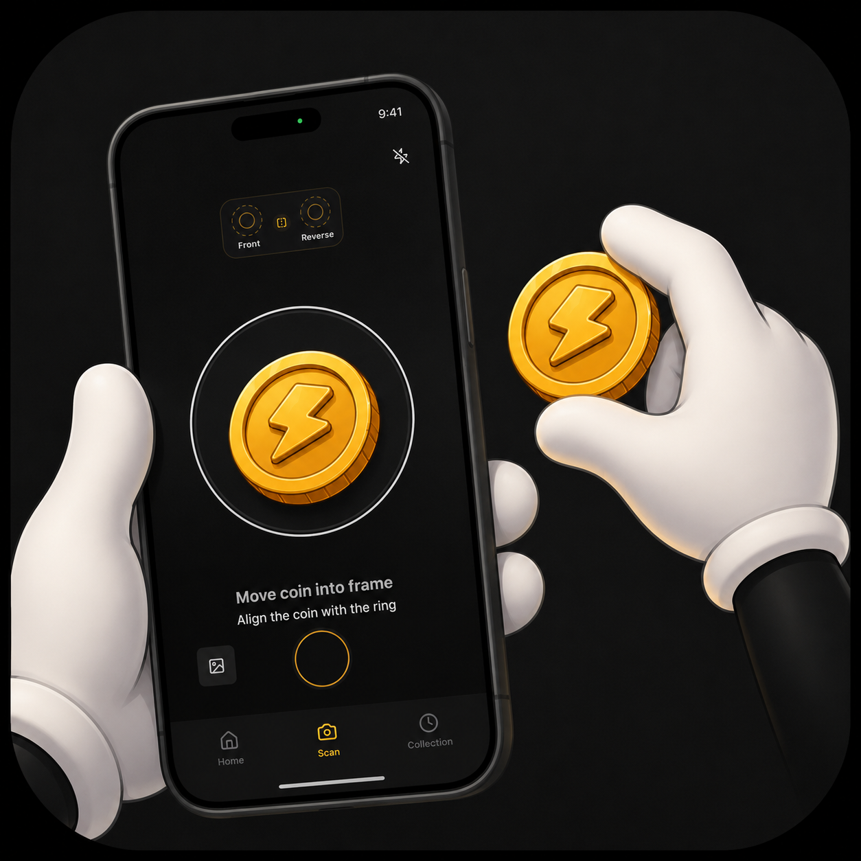 The Nummio scan screen aligning a coin inside the guide ring.